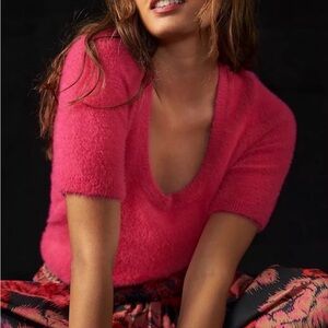 Anthropologie Vibrant Pink V-Neck Top